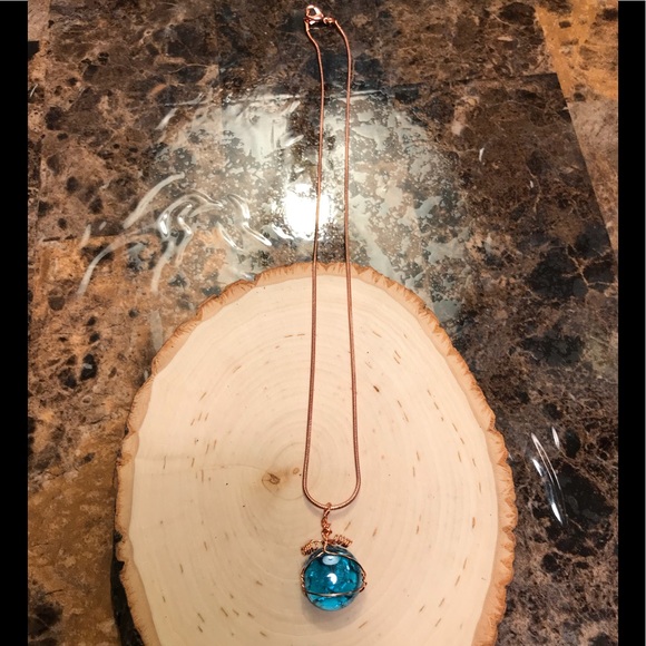 Aqua handmade necklace copper wire wrap NWT - Picture 4 of 8